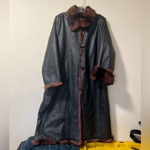 Vtg Leather Reversible Trench